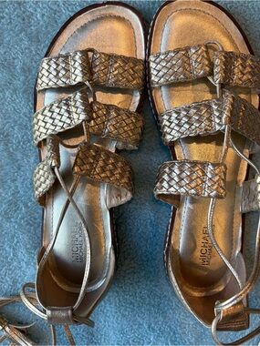 Michael Kors Monterey Gold Woven Gladiator Sandals 6 Boho Coquette Festival Y2K